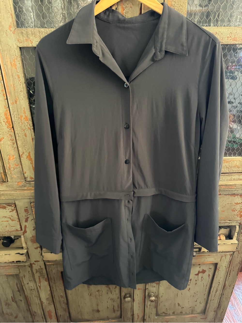 lululemon athletica Women's Black Long-Sleeve Button Front Shirt dress